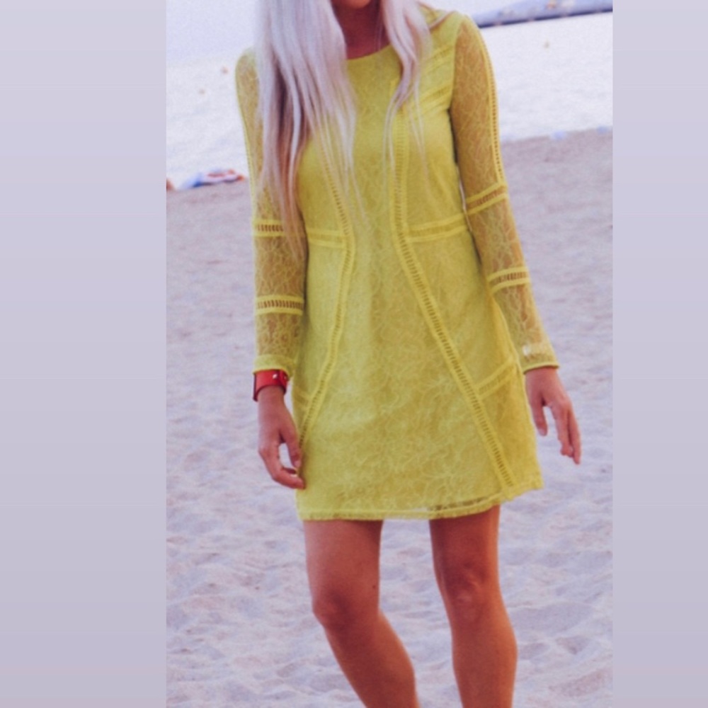 H&M neon green long sleeve lace mini dress size 4 - Picture 1 of 8